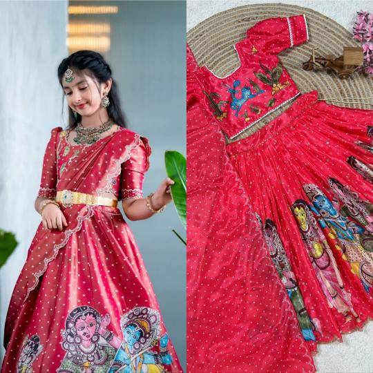 Trending Kalam Kari Kids Red Lahenga Indian clothing distributors